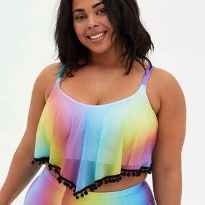 Torrid Rainbow Flounce Bikini top